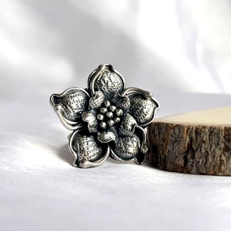 925 Sterling Silver Classic Flower Cocktail Adjustable Ring